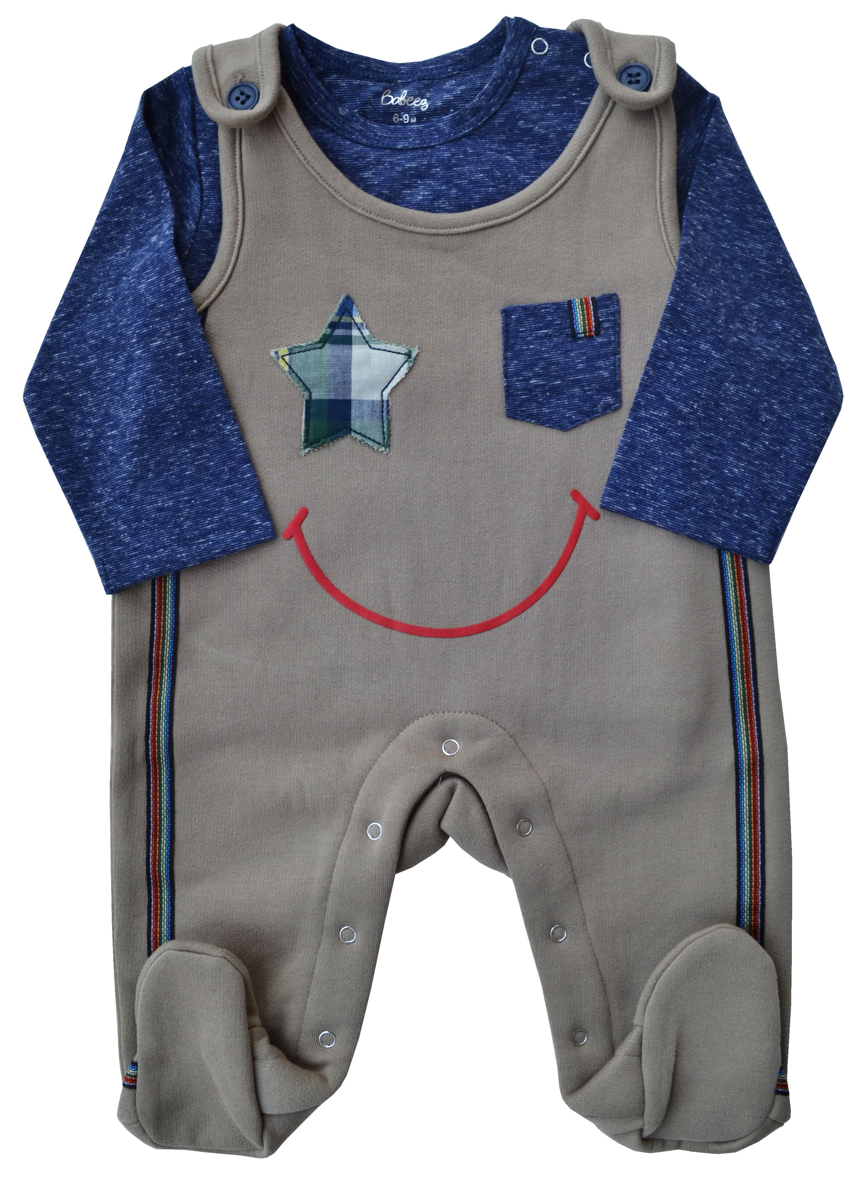 Beige and Navy Romper Set
