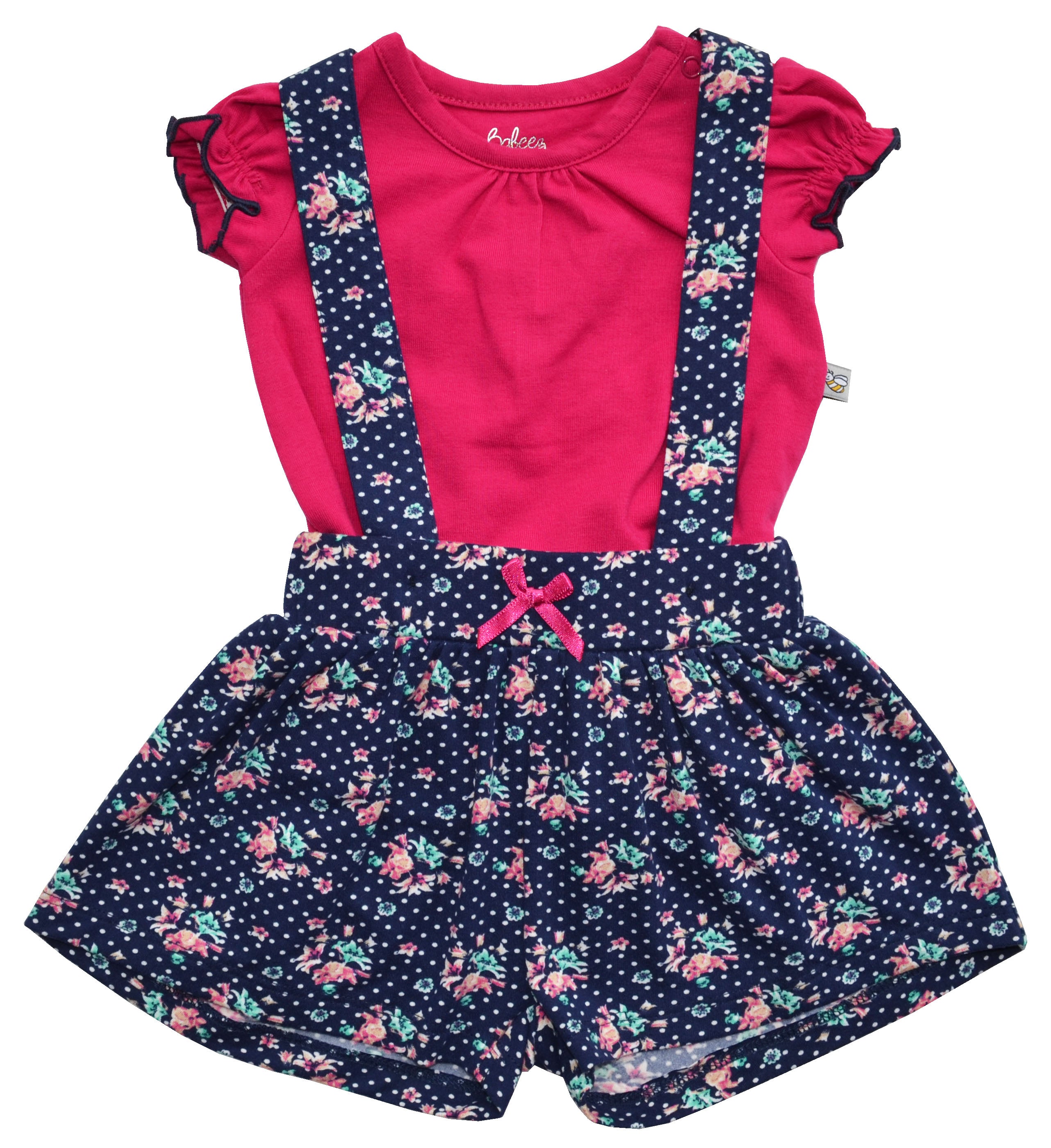 Flower Print Navy Short Romper Set