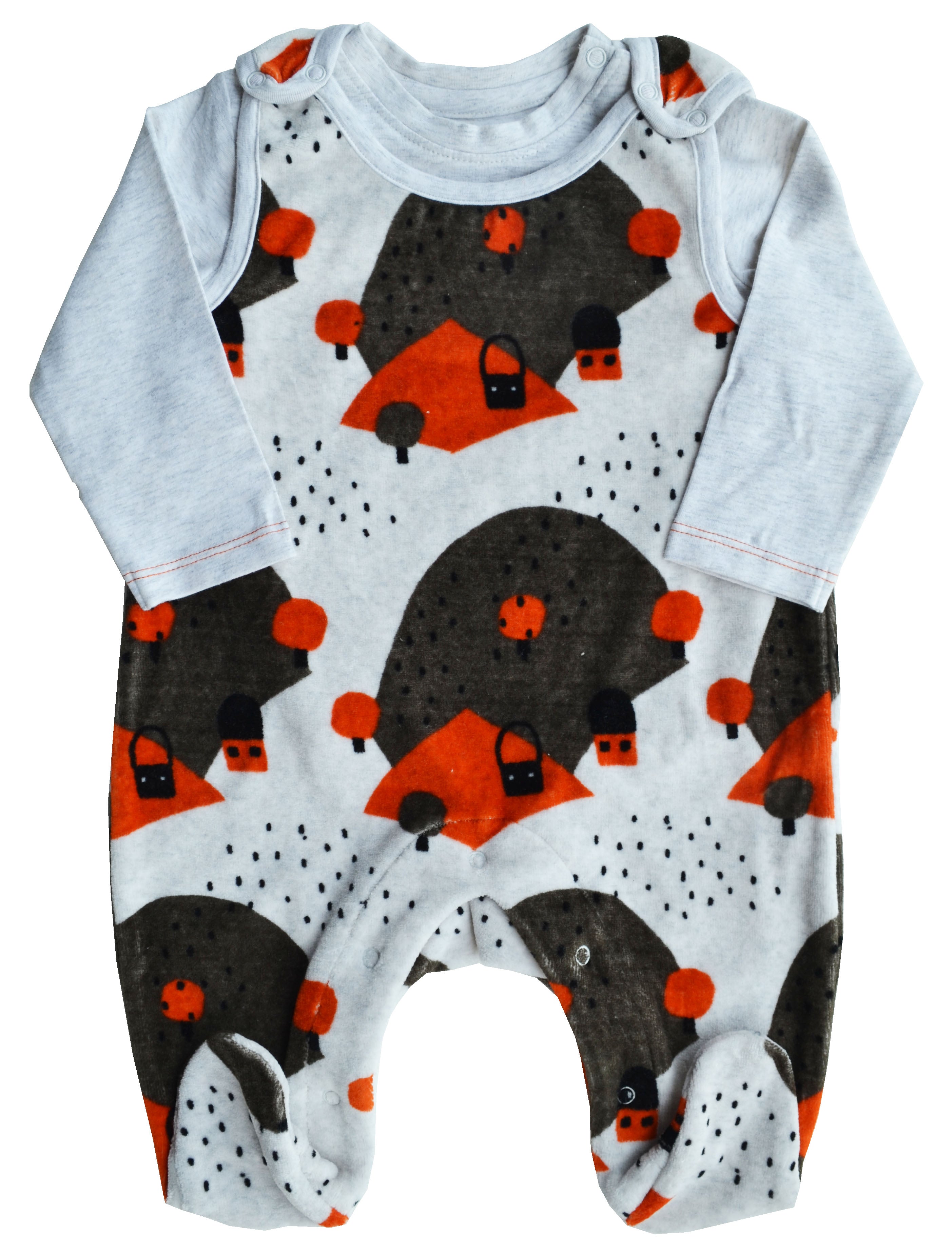 Grey Printed Full Sleeve Romper Set