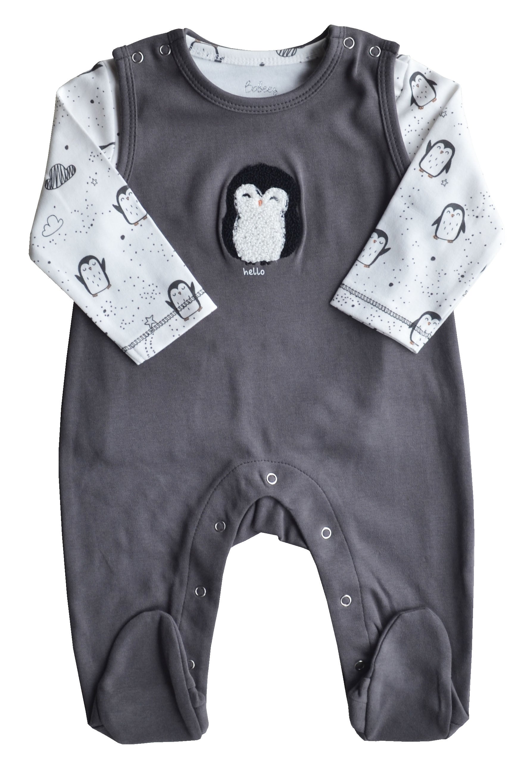 Penguin Print Grey Romper Set