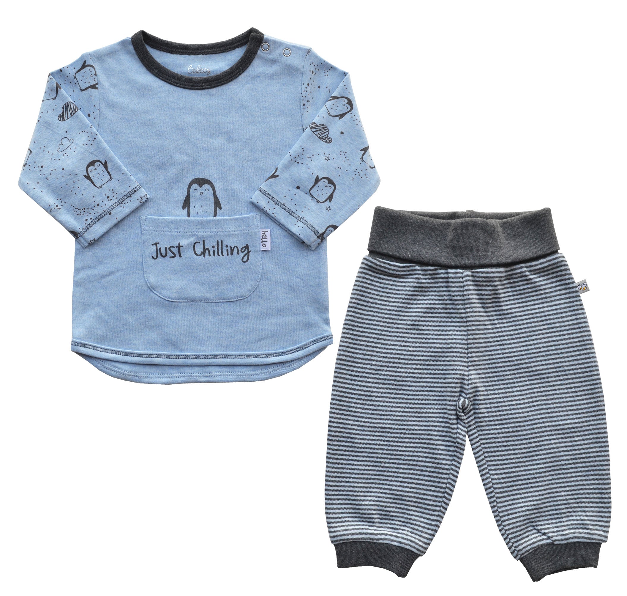 Just Chilling Blue Full T-Shirt Grey Pyjama Set