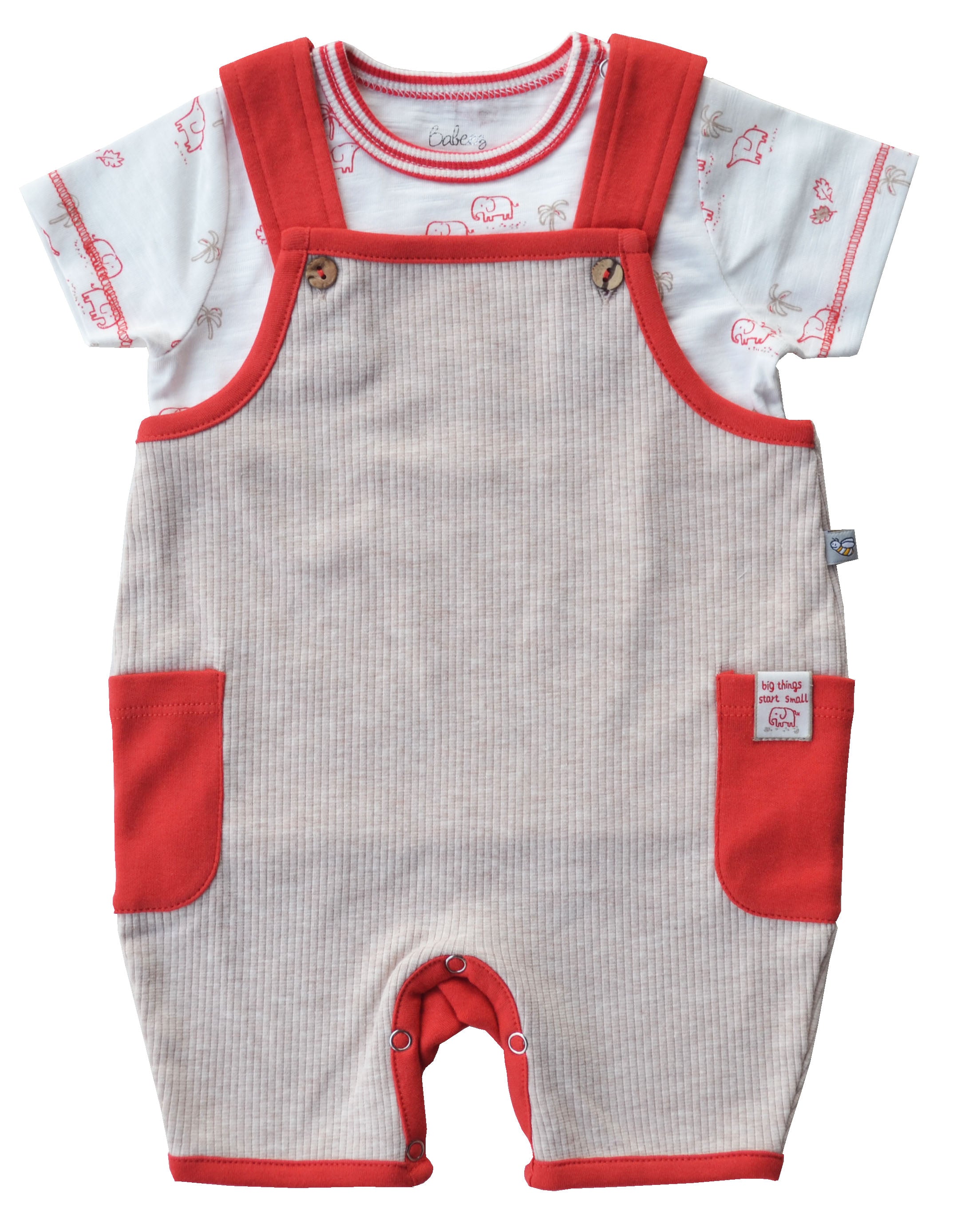Elephant Red Beige Short Romper Set