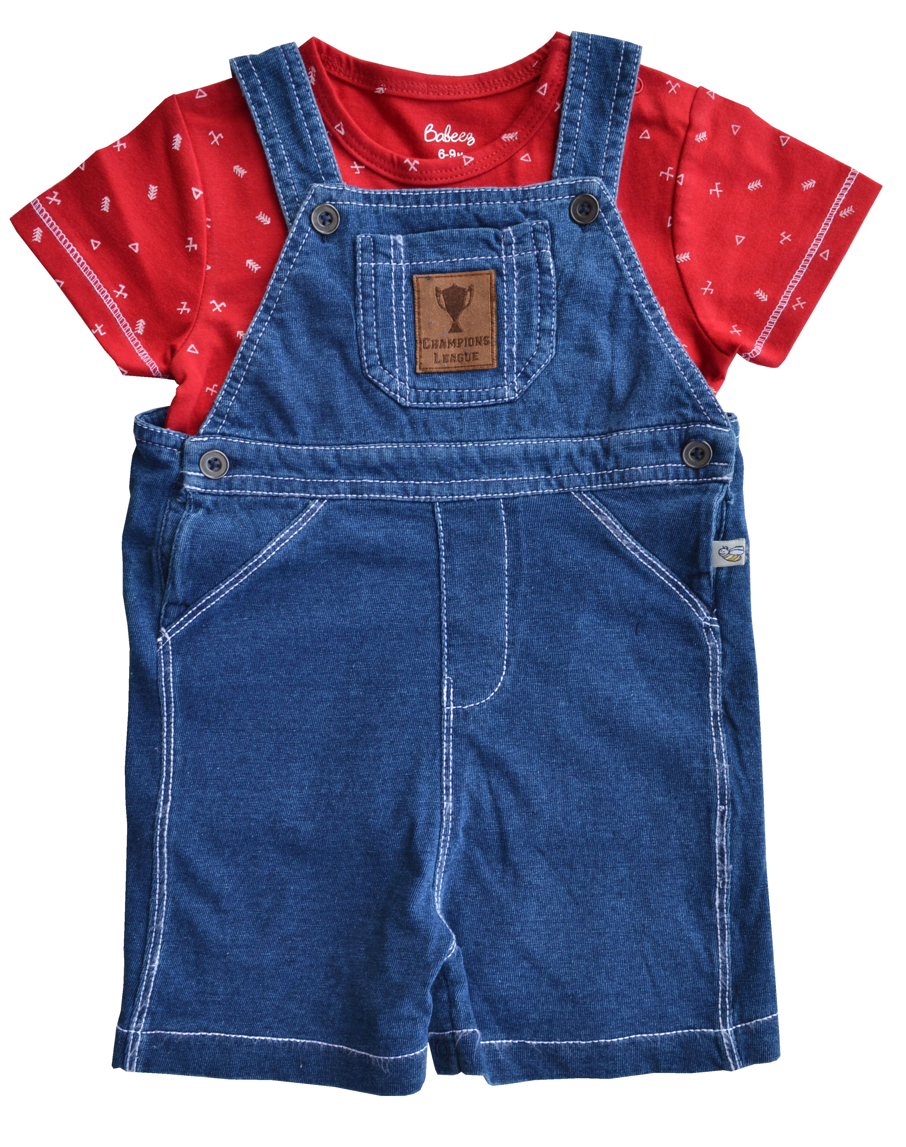 Denim Red Short Romper Set
