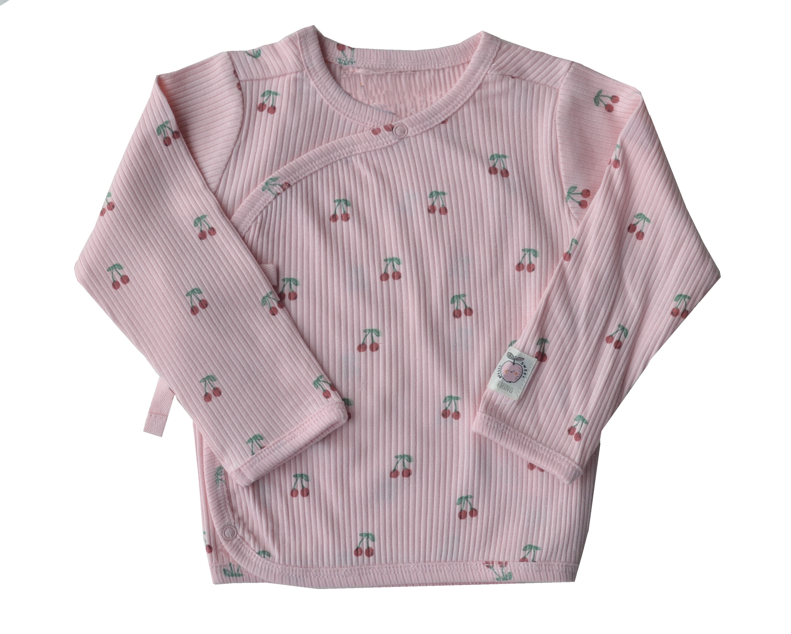 Pink Full sleeve Top with Front Open style and Cherry print