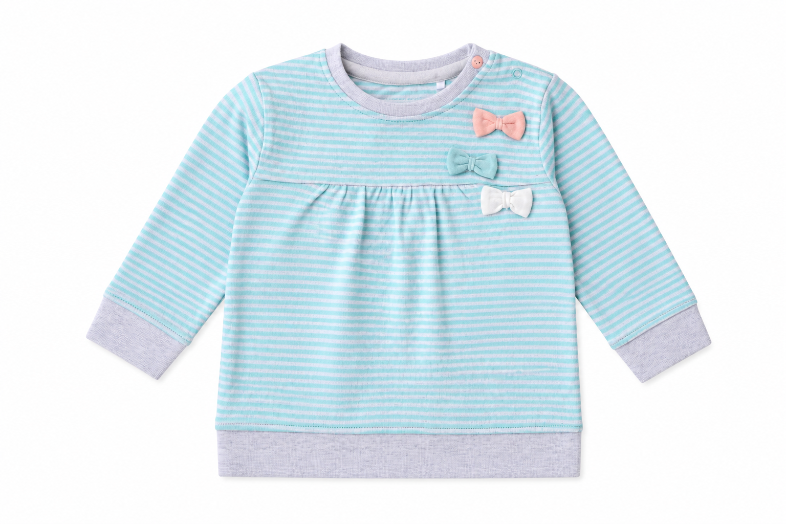 Green Grey Striped Bow Top