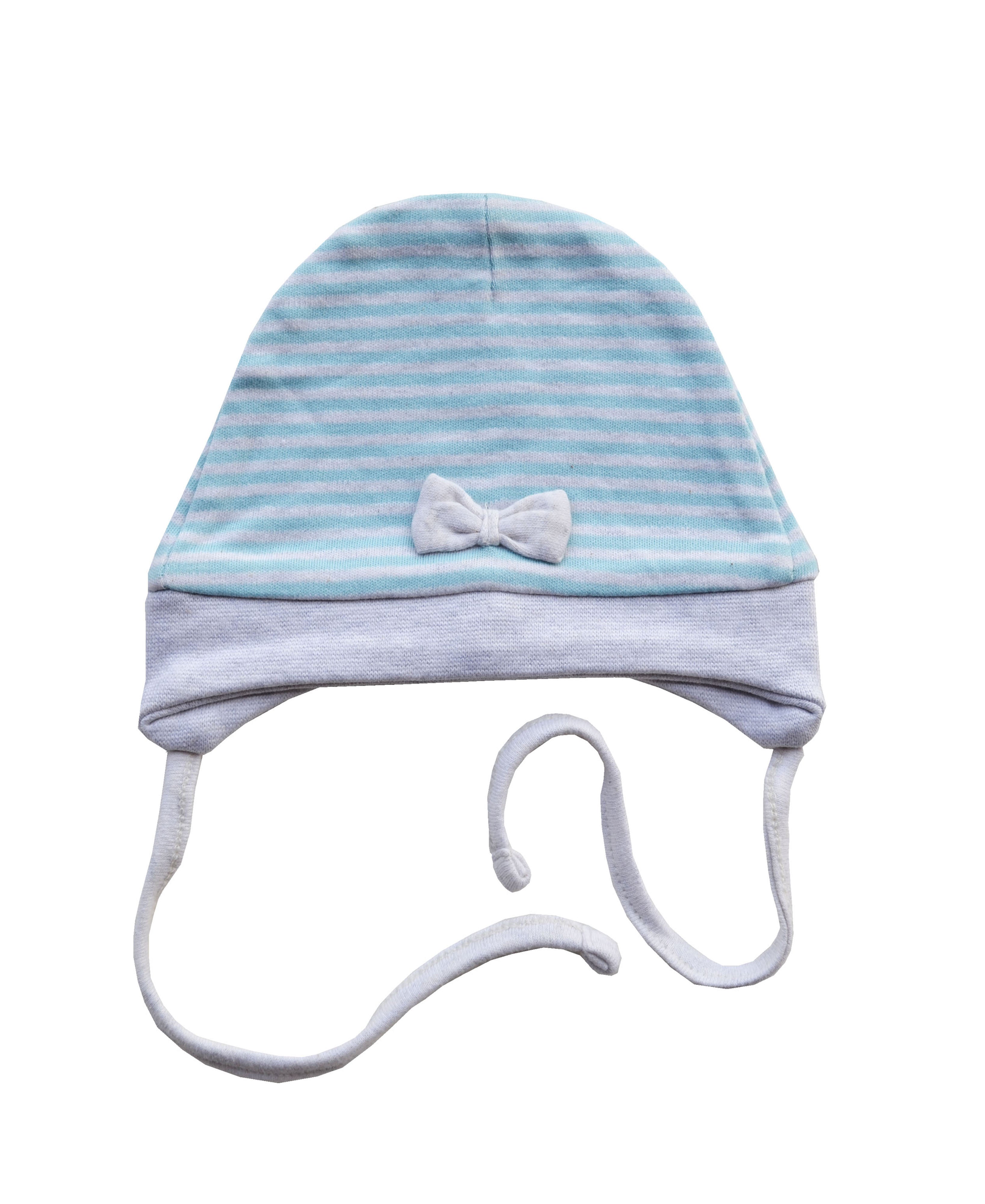 Green Grey Striped Cap with strings