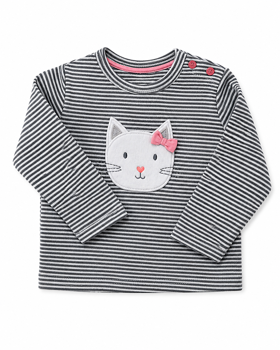 Grey Striped Top with Cat Face Applique
