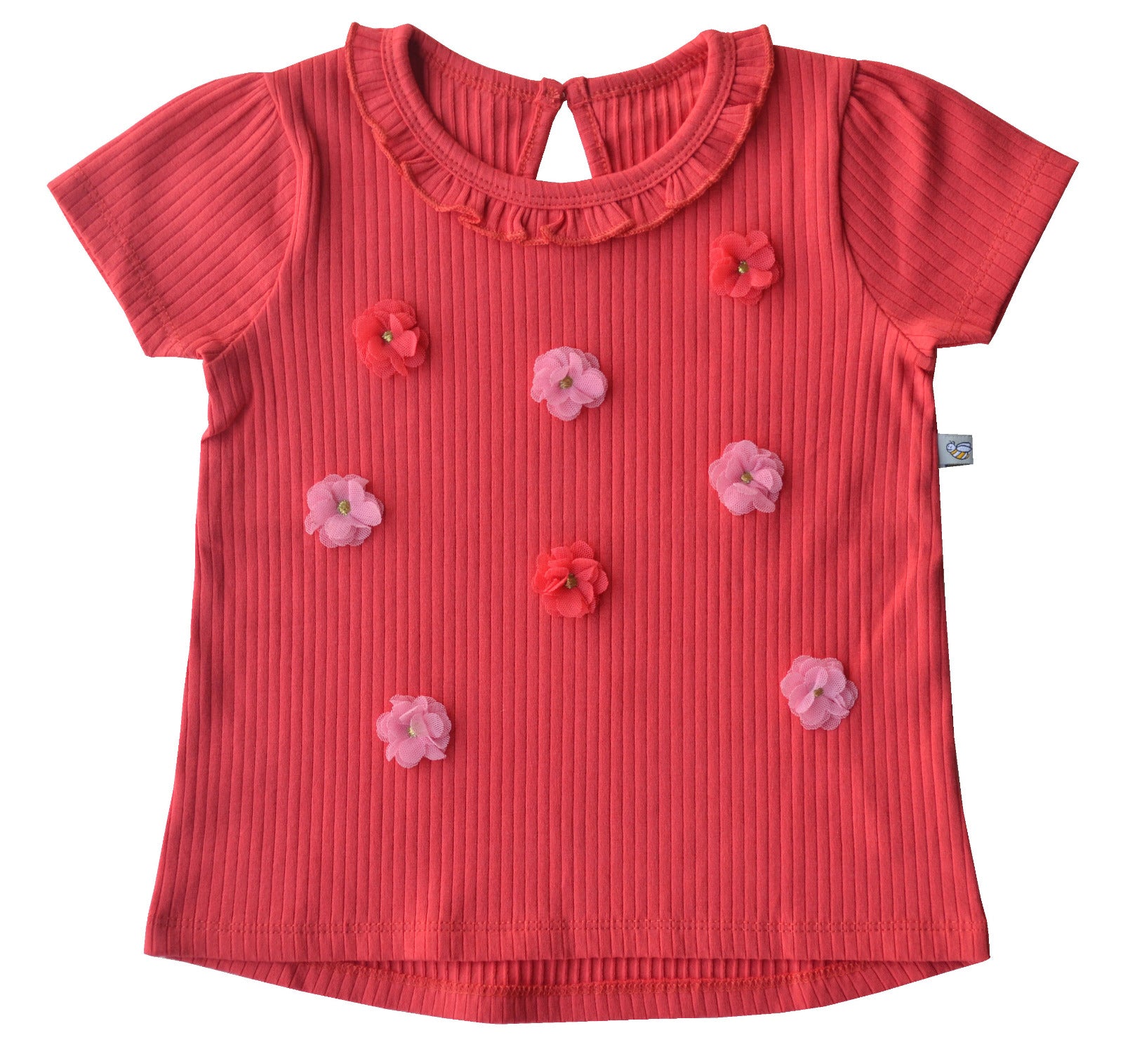 Flower Applique Coral Short Top