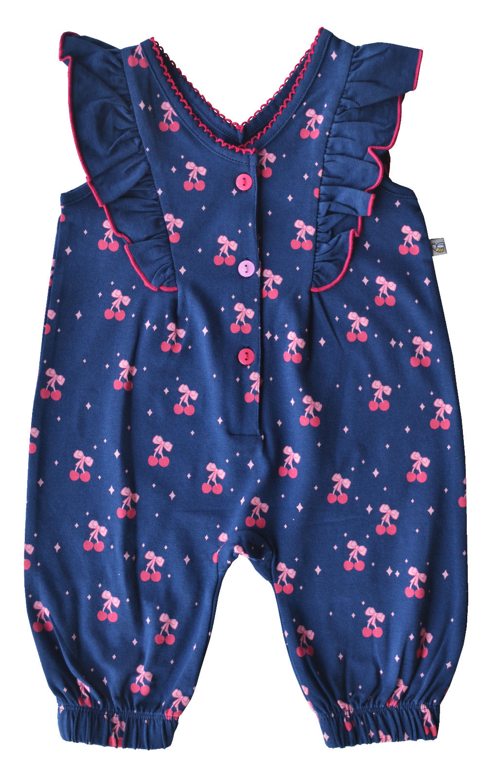Cherry Print Sleeveless Navy Romper