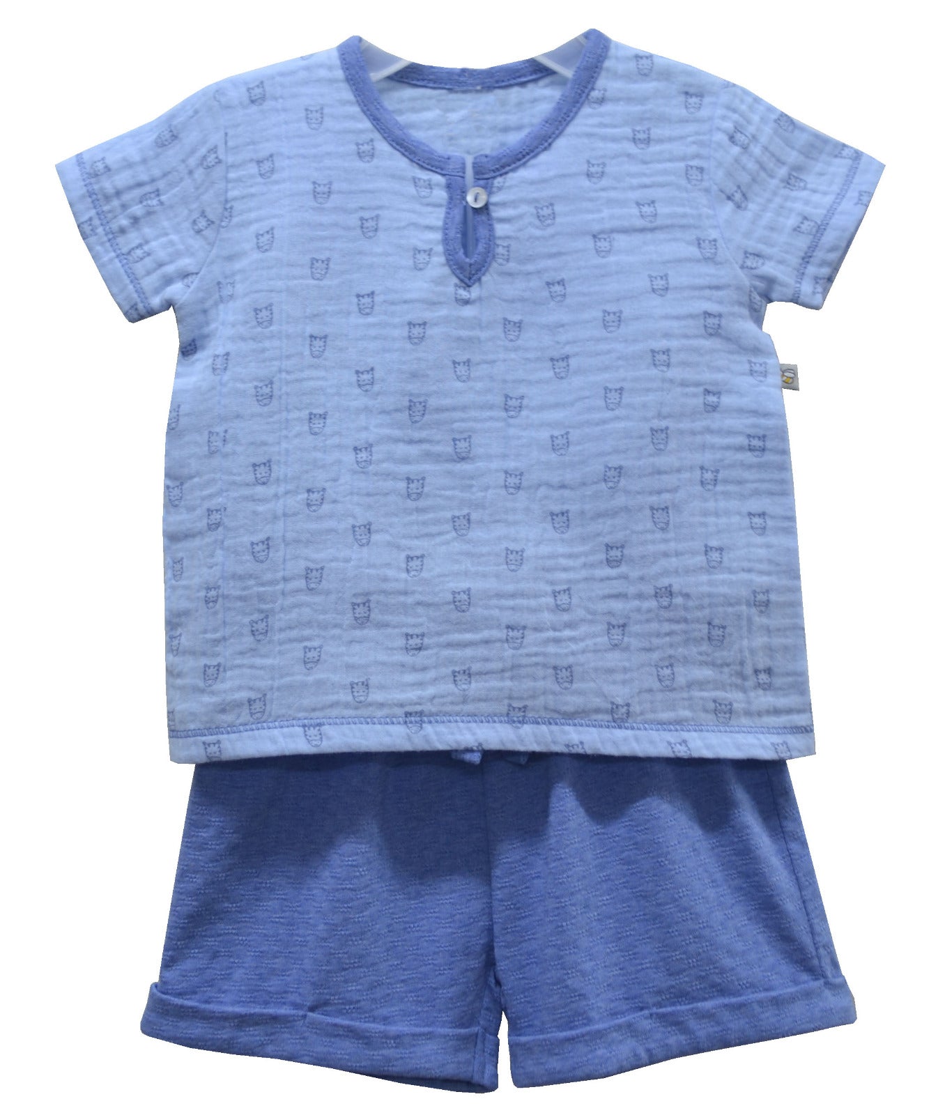 Blue Printed Muslin T-Shirt Shorts set
