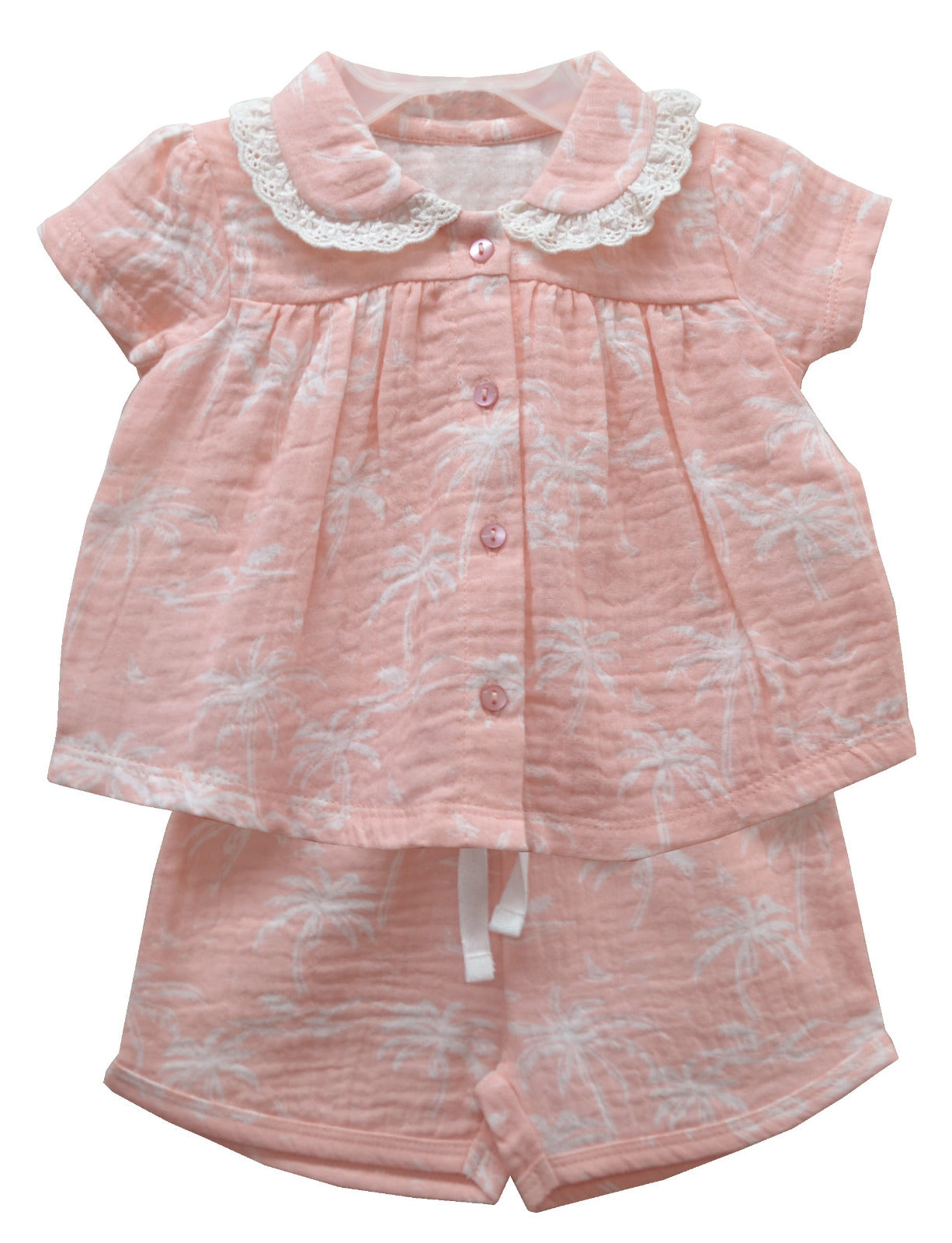 Pink Printed Muslin Top Shorts set