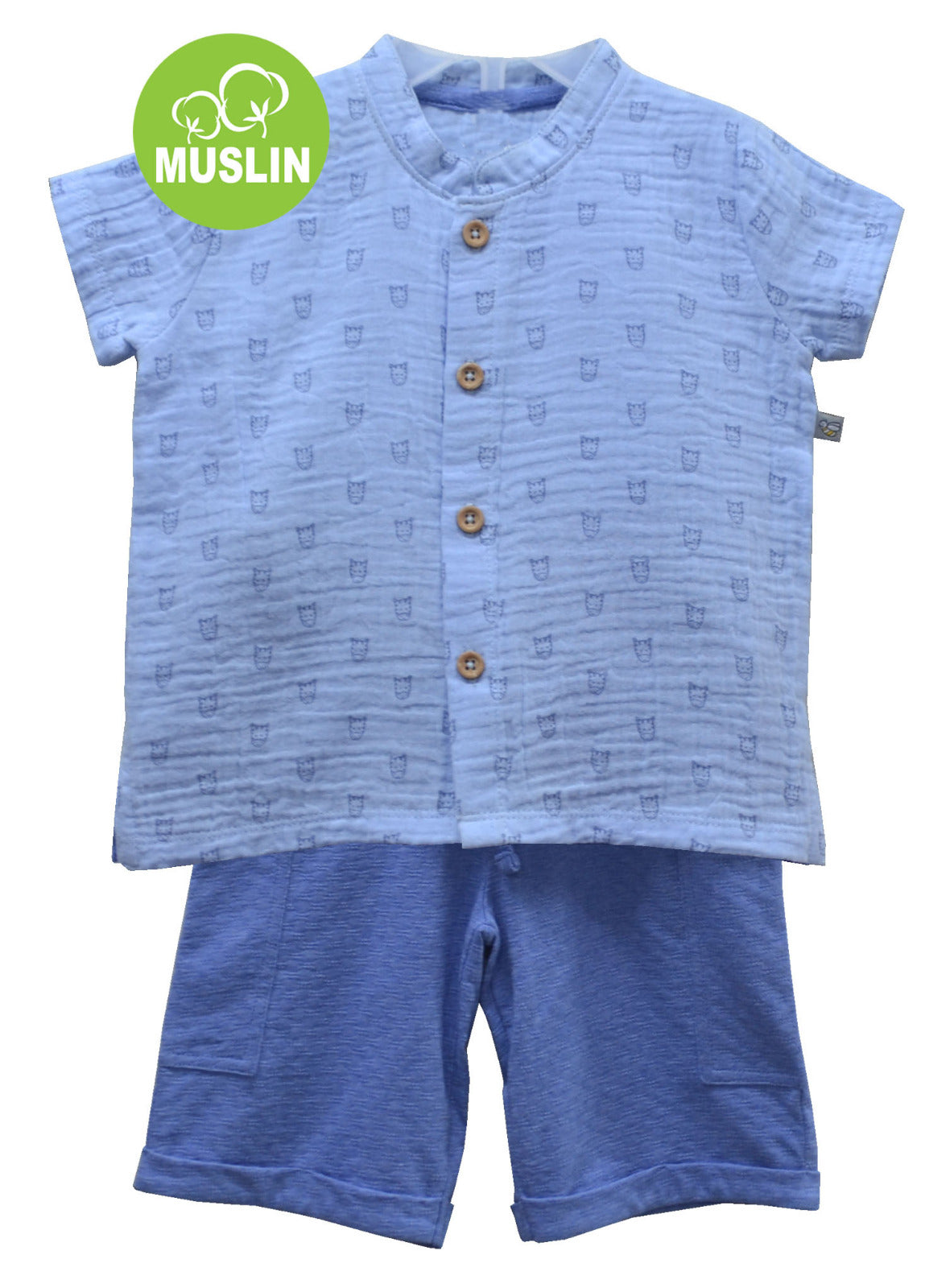 Blue Printed Muslin Shirt Shorts set