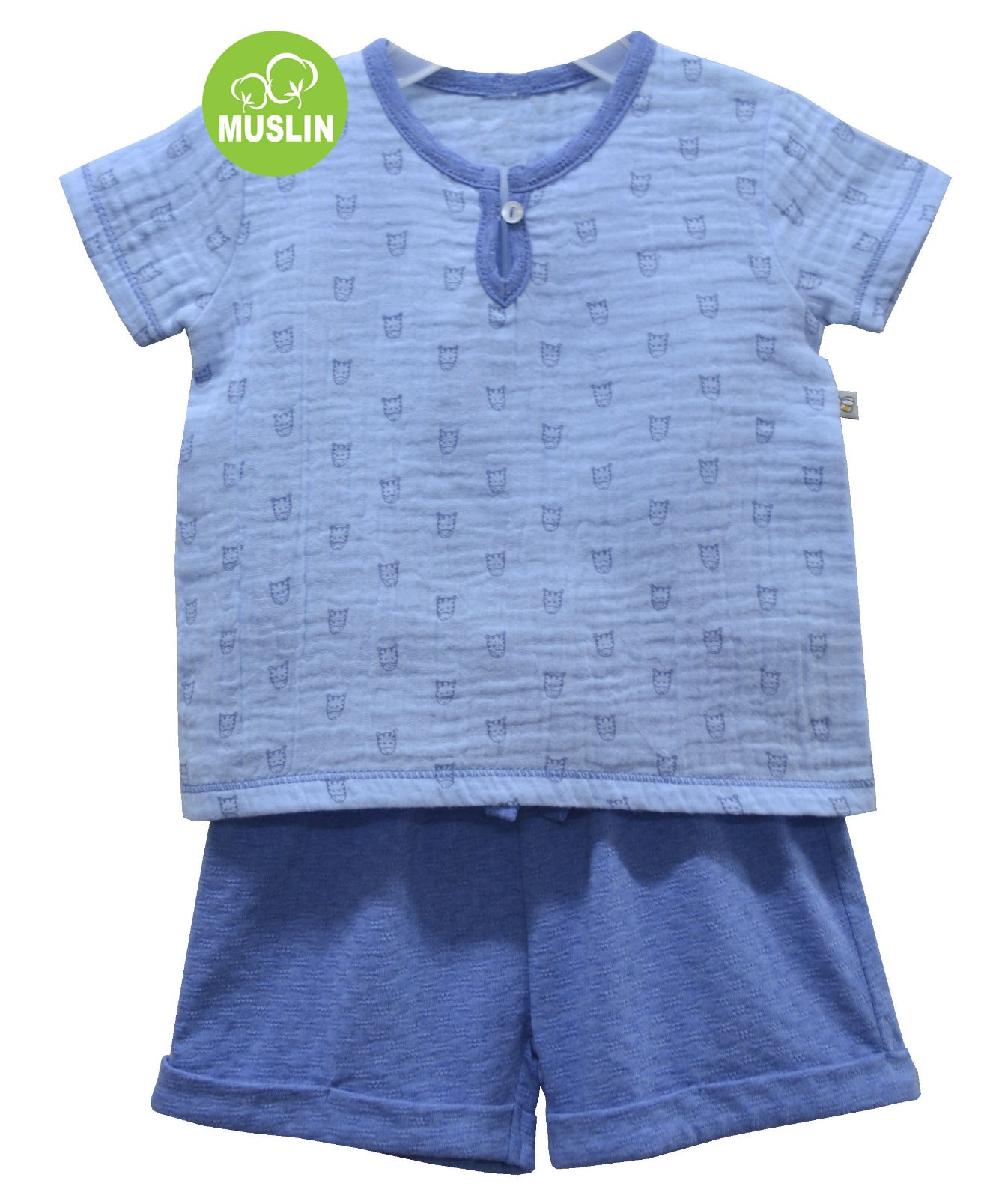 Blue Printed Muslin T-Shirt Shorts set
