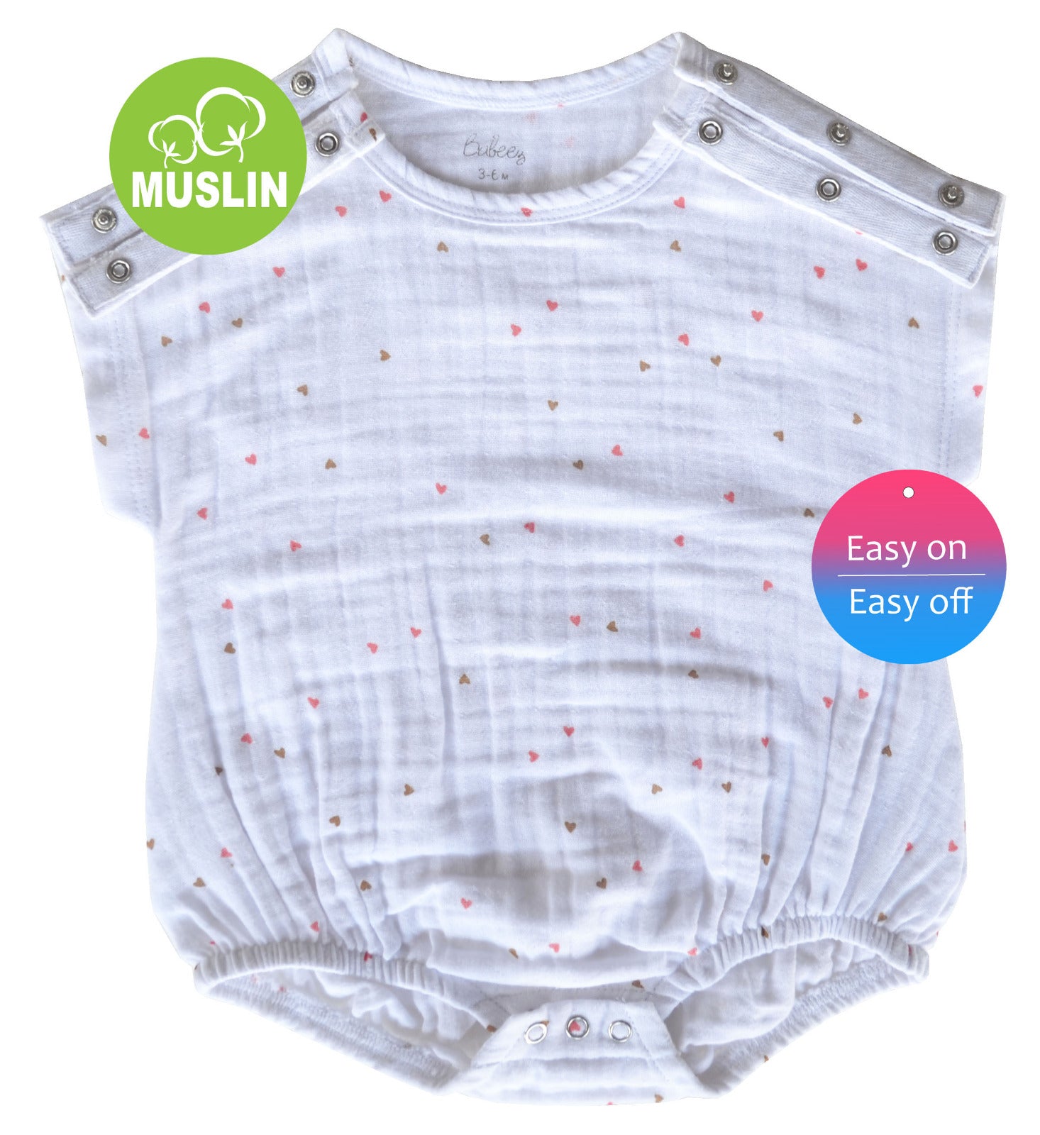 White Heart Printed Muslin Romper