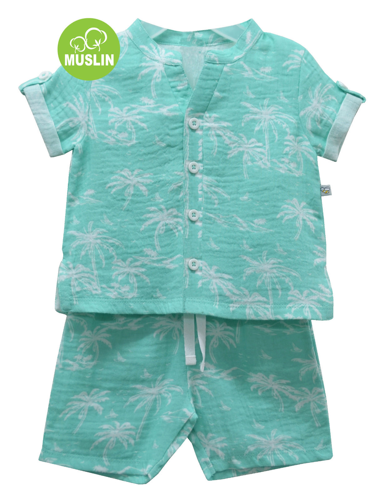 Green Printed Muslin Shirt Shorts set