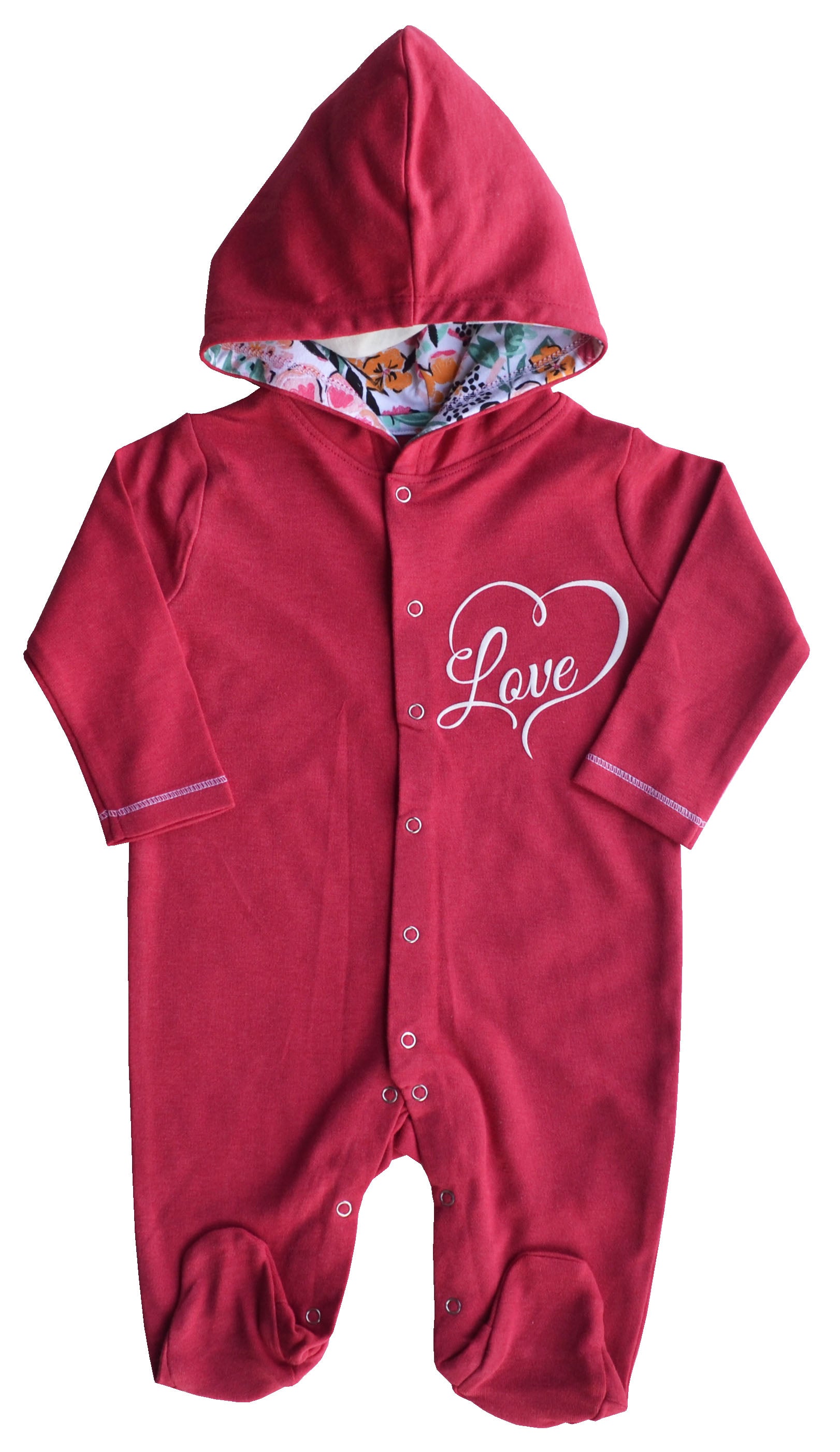 Love Print Coral Full Romper