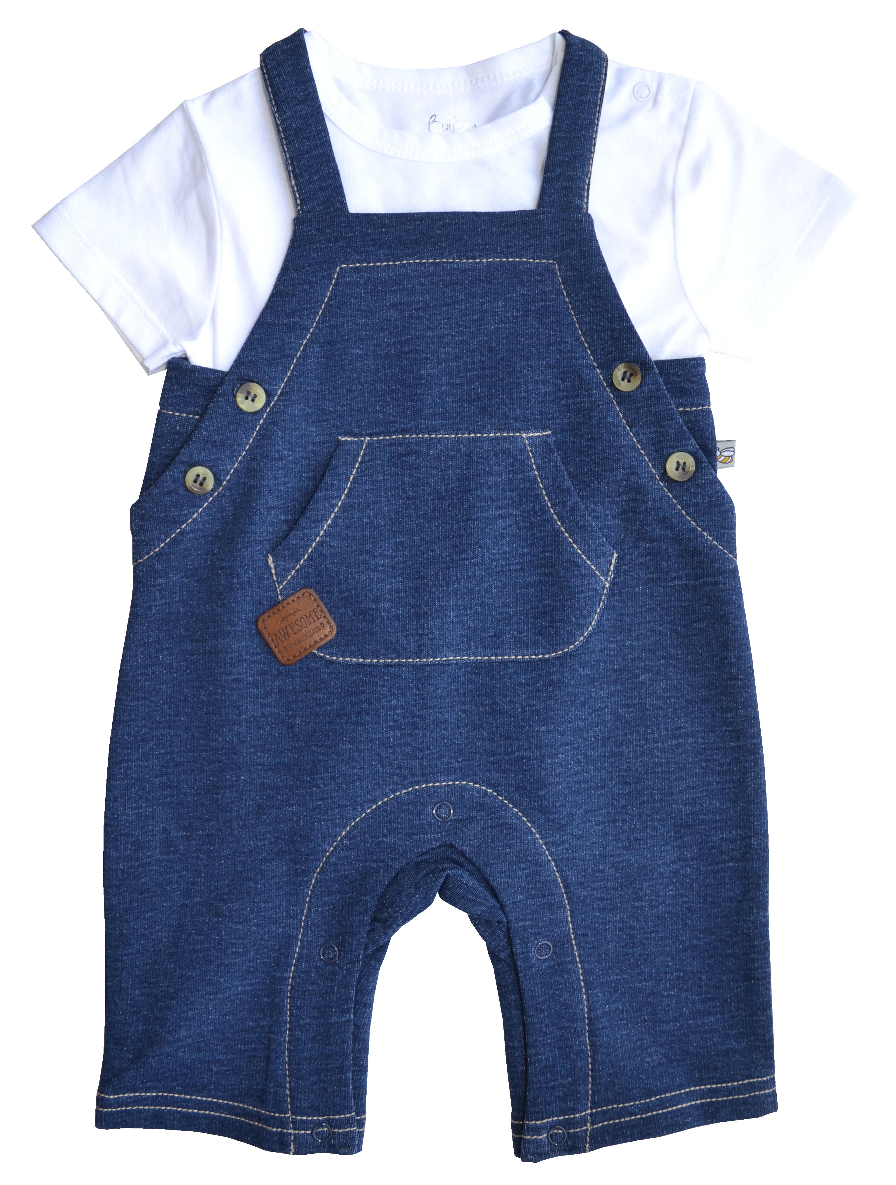 White T-Shirt and Denim Short Romper Set