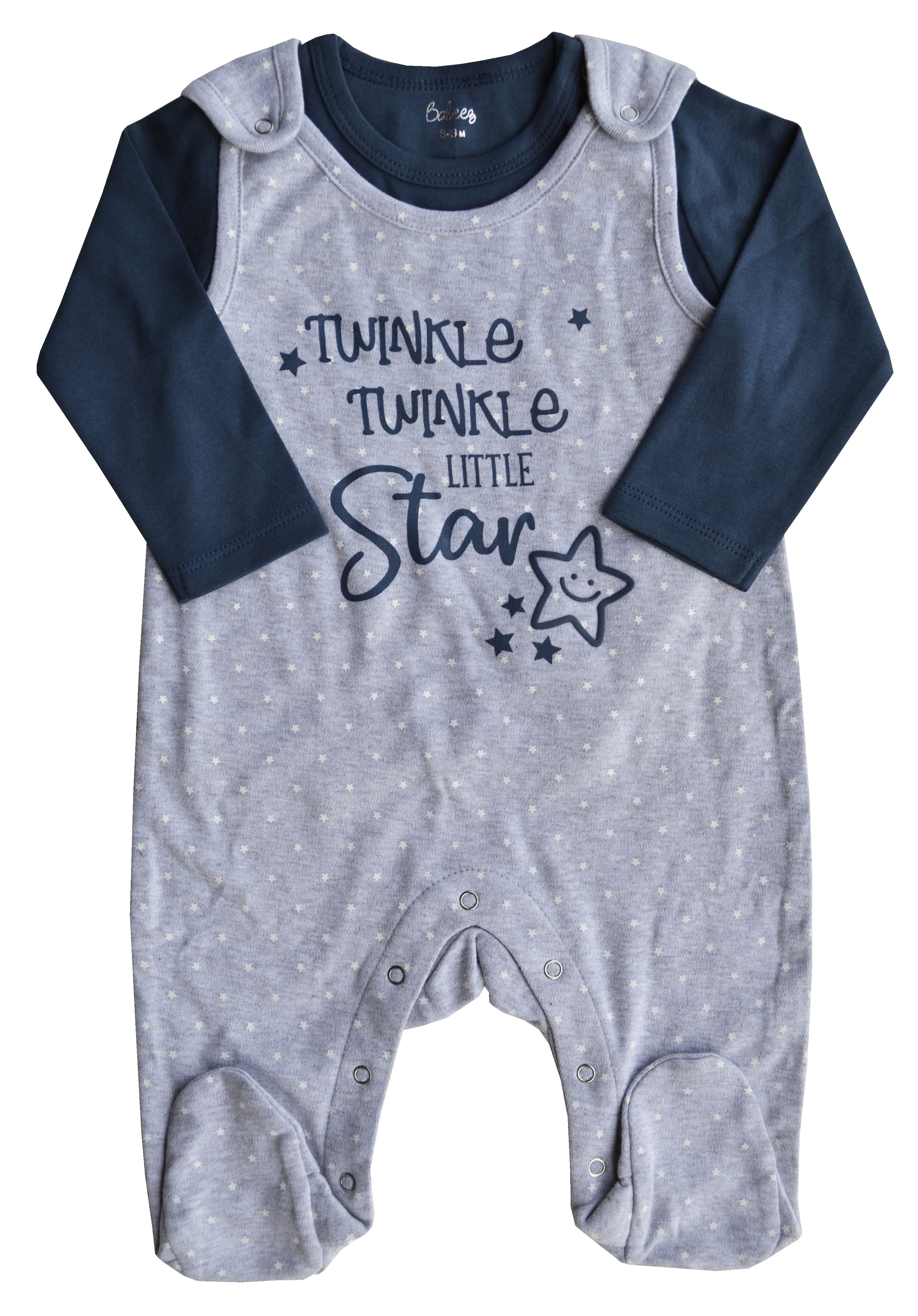 Twinkle Twinkle Print Grey Romper Blue Full T-Shirt Set