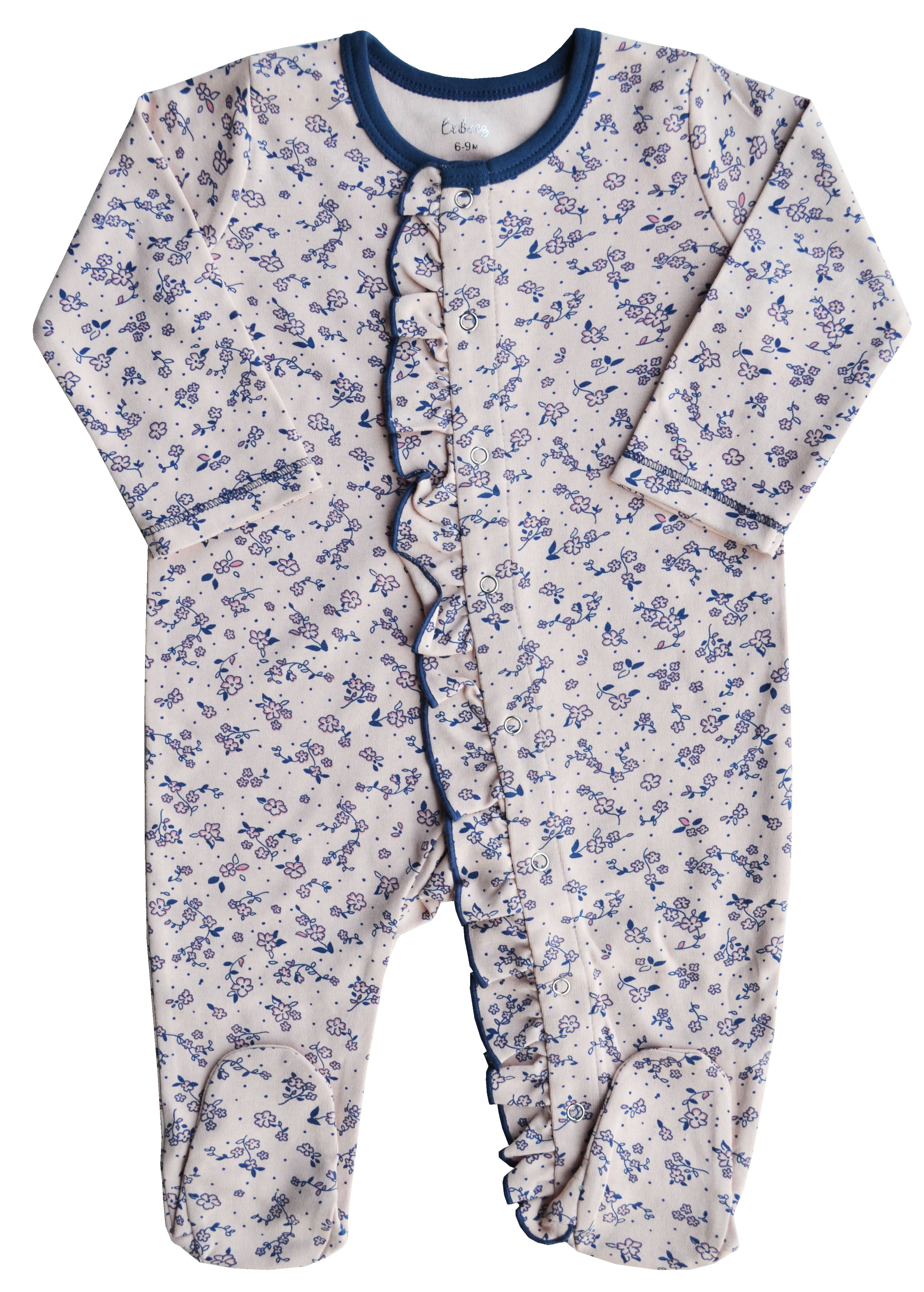 Navy Flower Print on Pink Full Sleeper