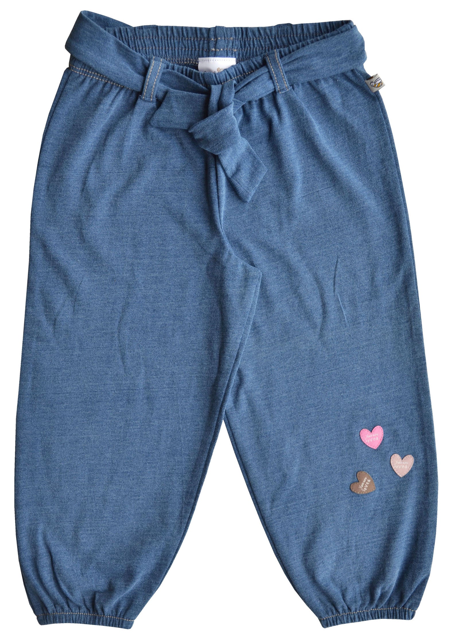 Heart Print Denim Pant With Belt