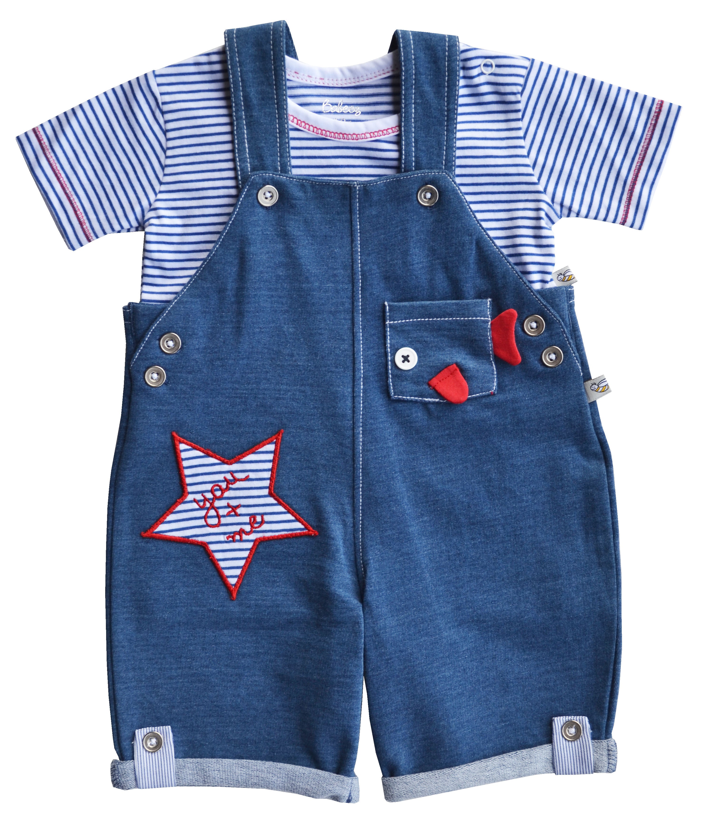 Stripes and Denim Short Romper Set