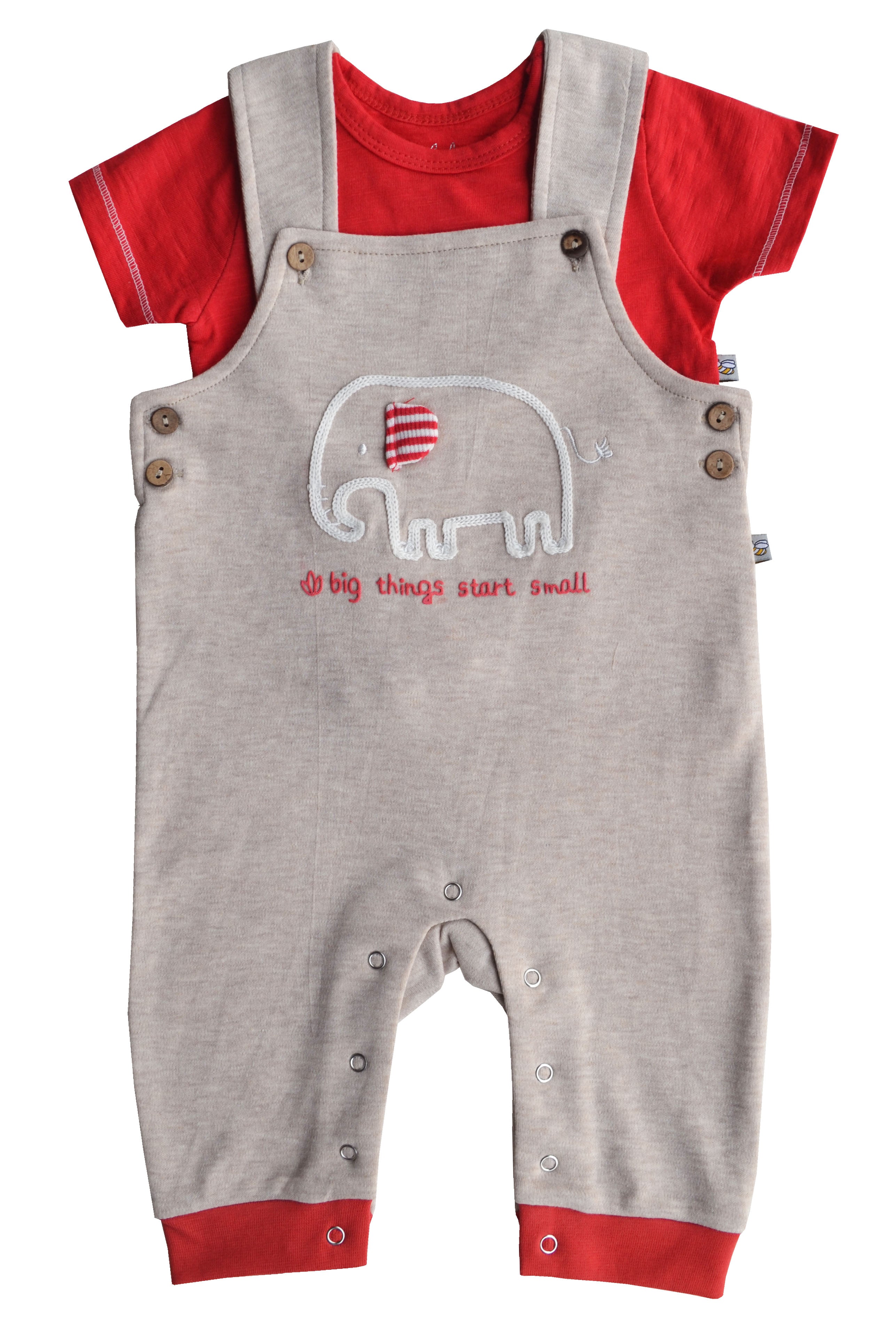 Elephant Red Beige Romper Set
