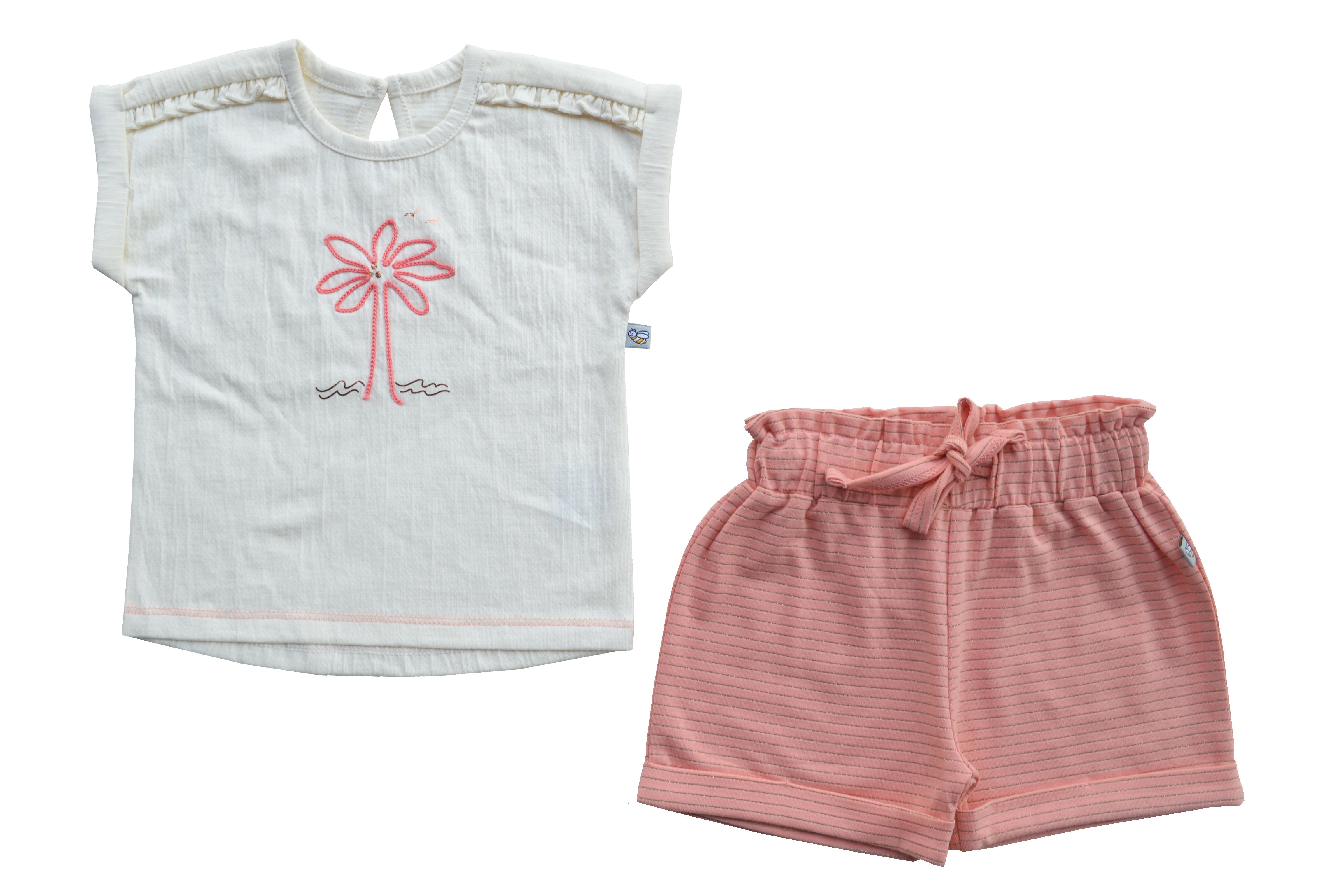 Cream Top Peach Shorts Set
