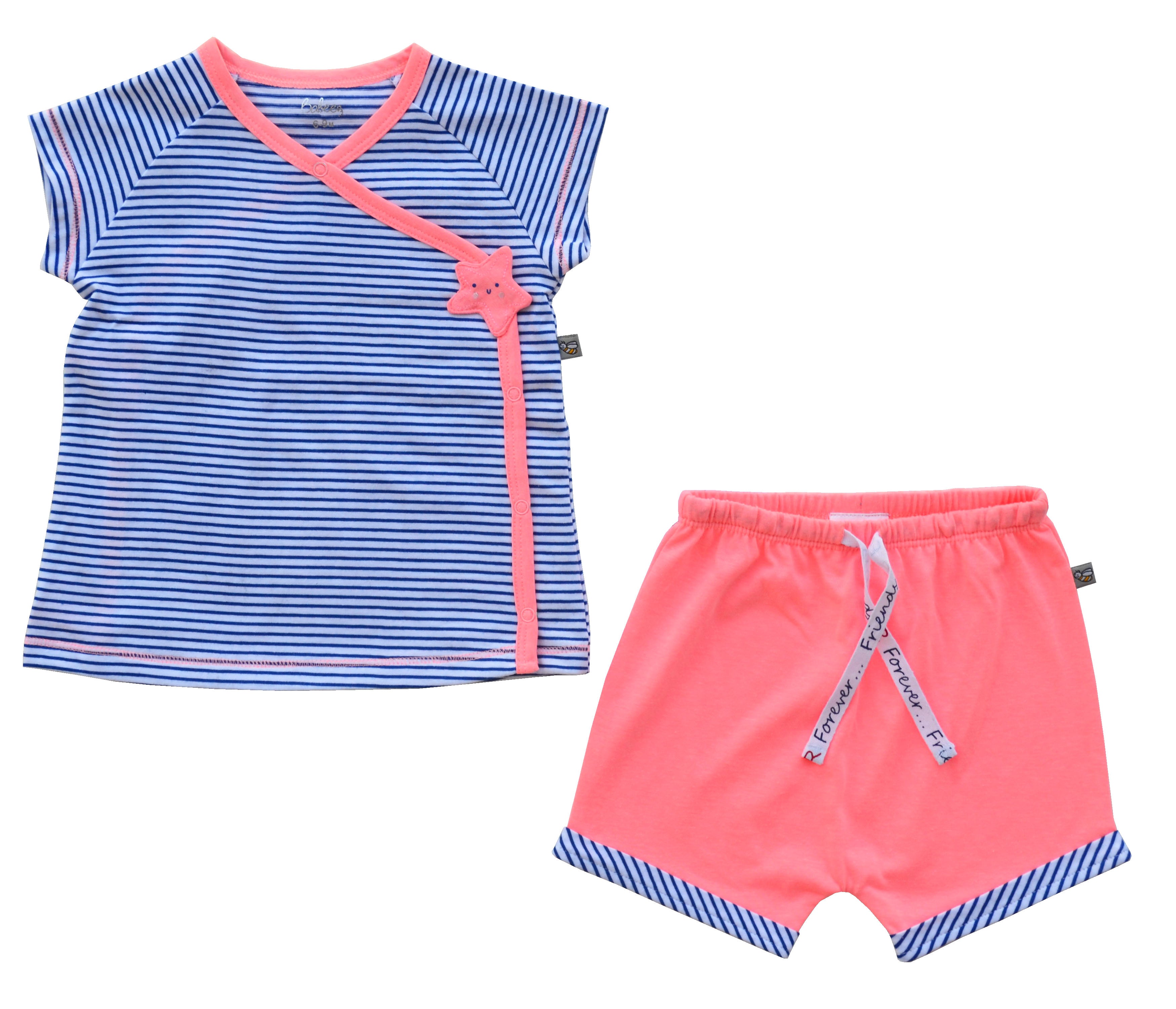 Blue Top and Orange Shorts Set