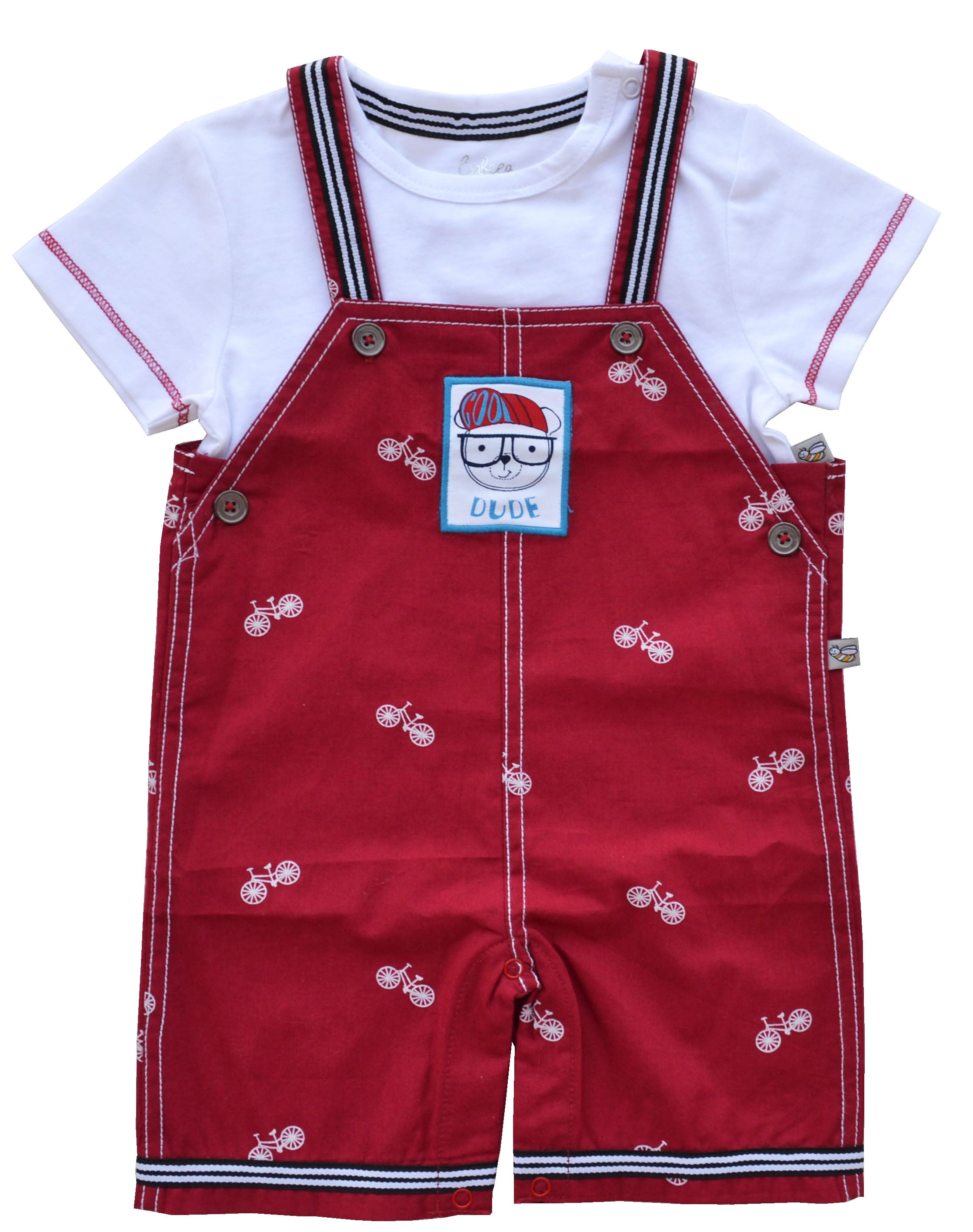 Bicycle Print Red Short Romper Set