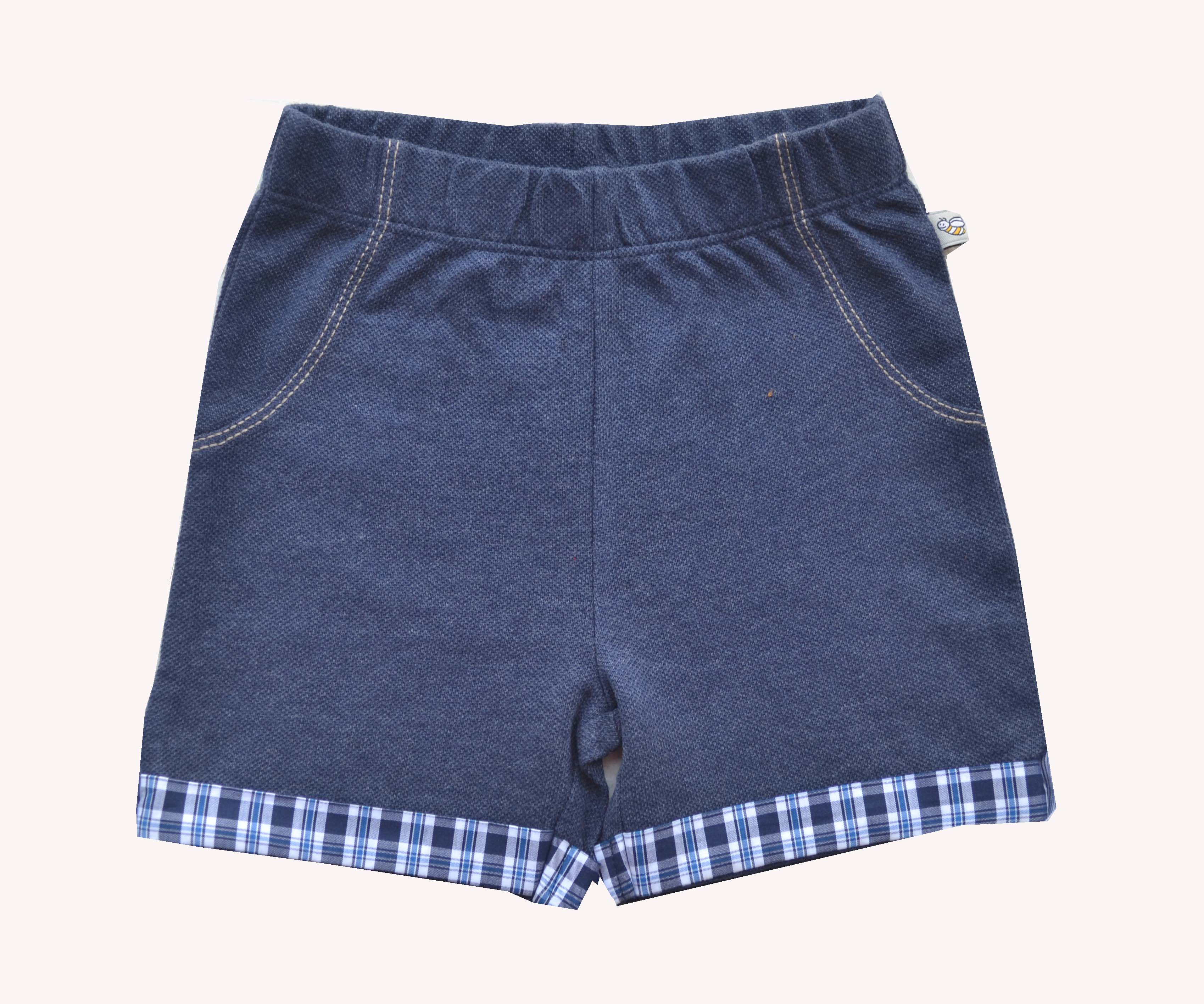 Denim Melange Shorts with checks at the bottom