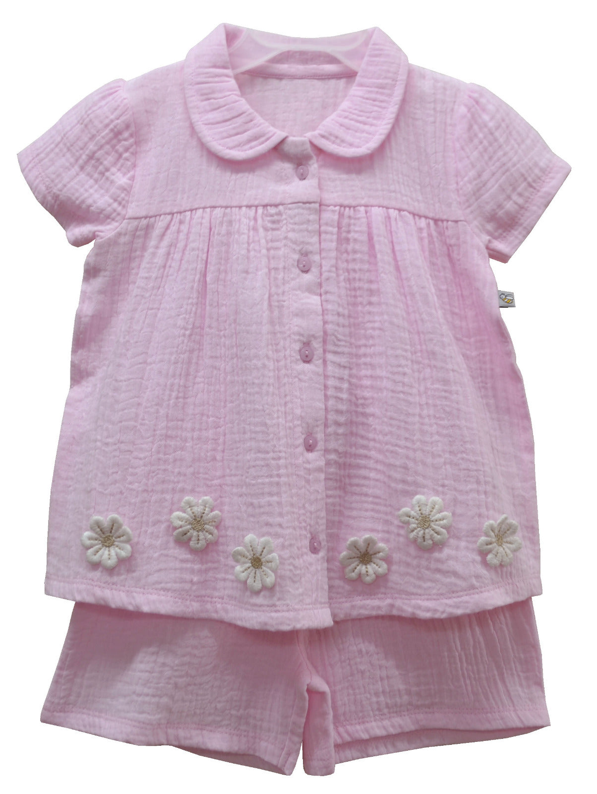 Lt.Pink Floral  Muslin Top Shorts set