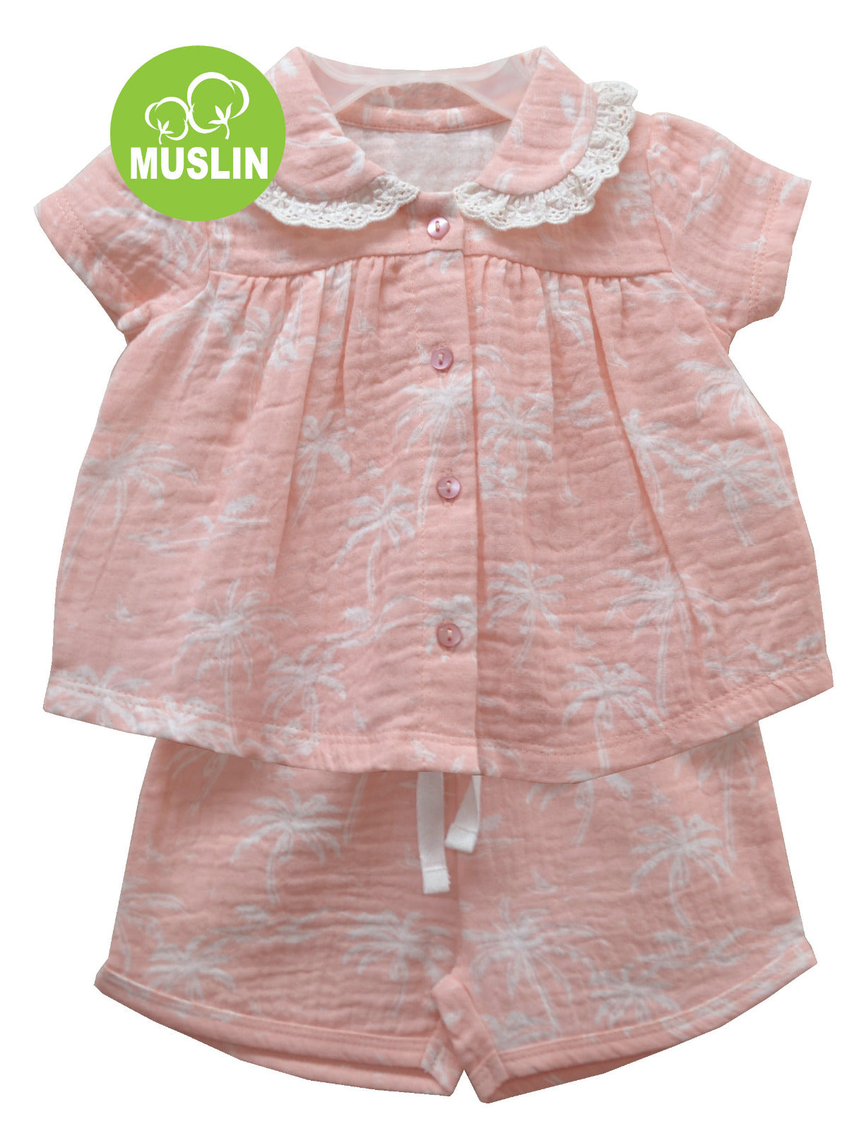 Pink Printed Muslin Top Shorts set