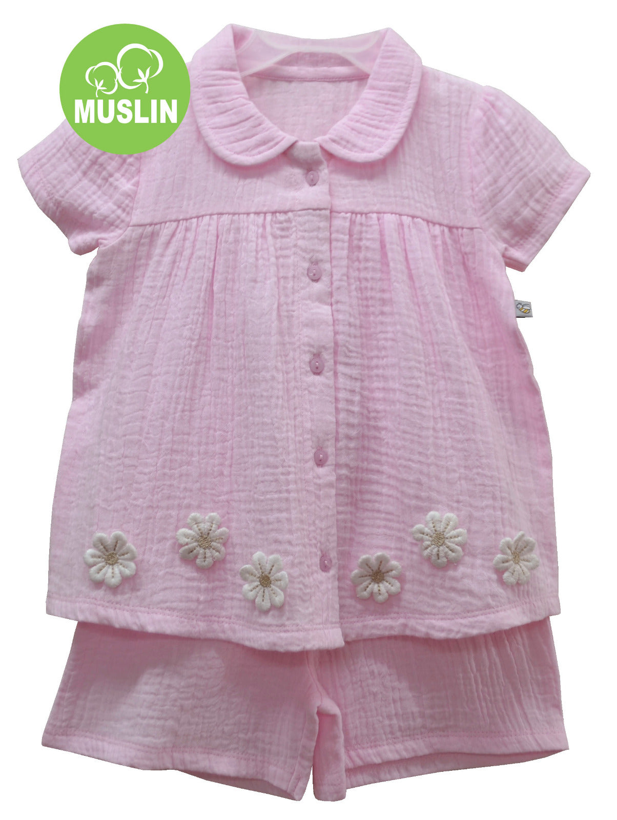 Lt.Pink Floral  Muslin Top Shorts set