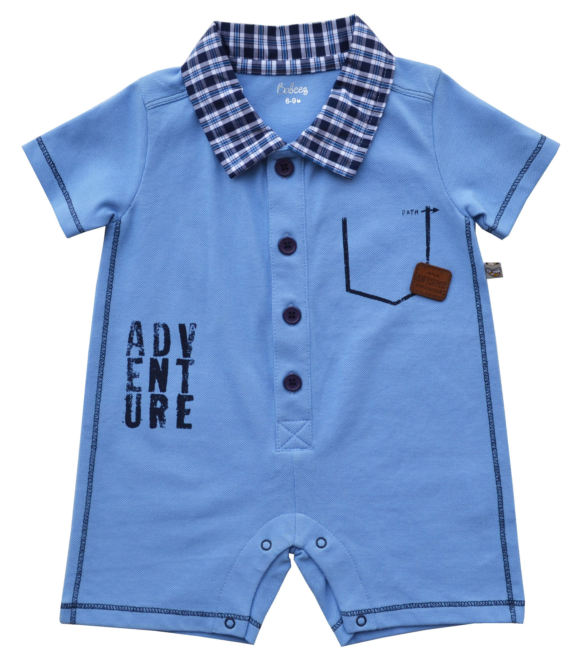 Blue Short Romper with Collar