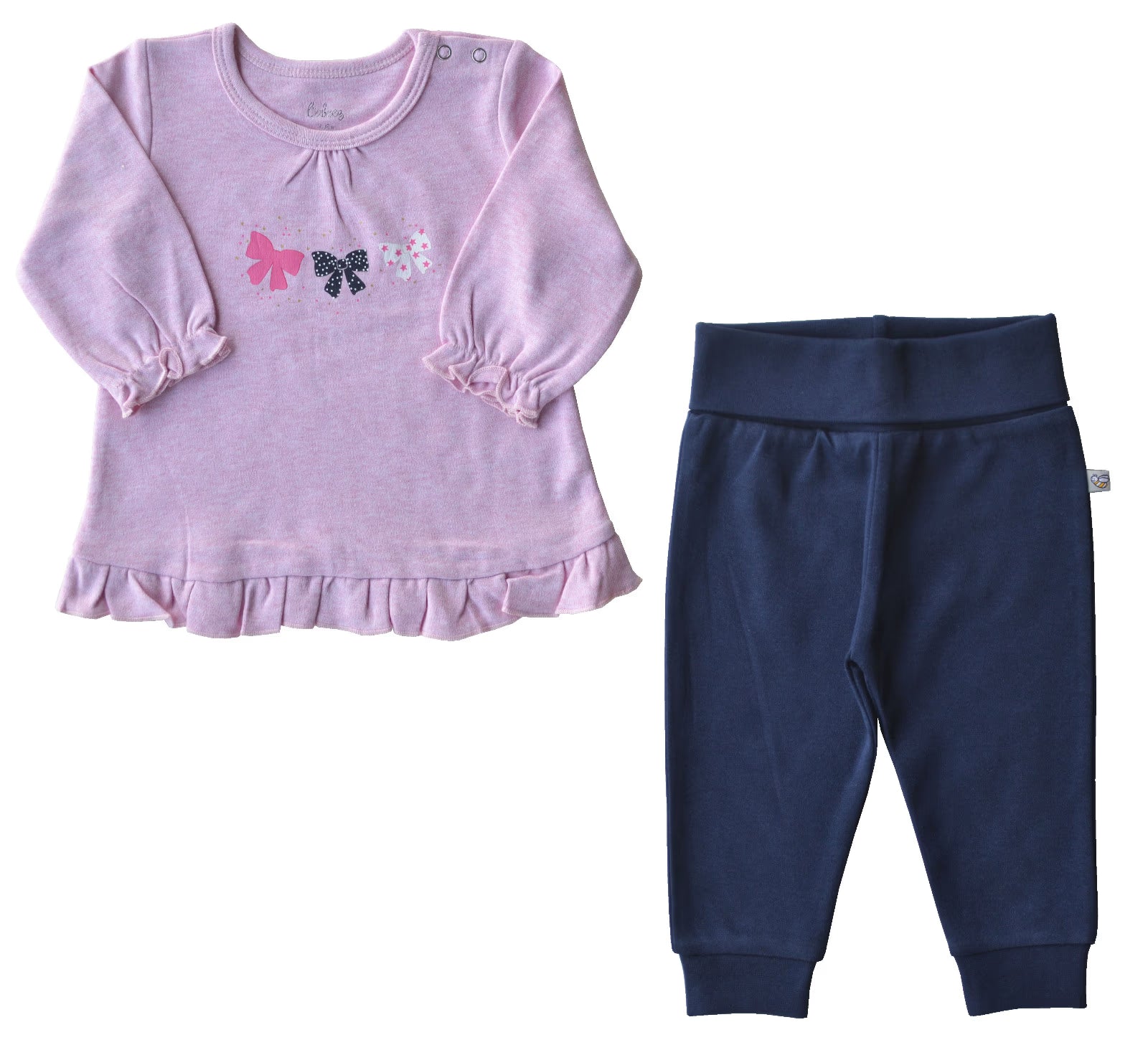 Pink Melange Bow Print Full Set