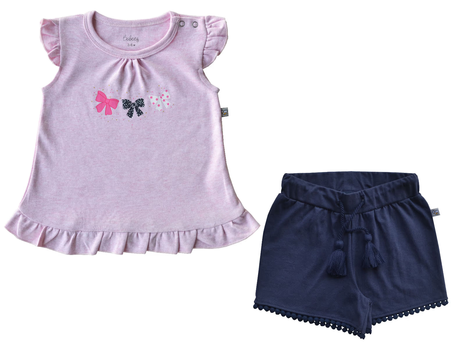 Pink Melange Top Navy Shorts Set