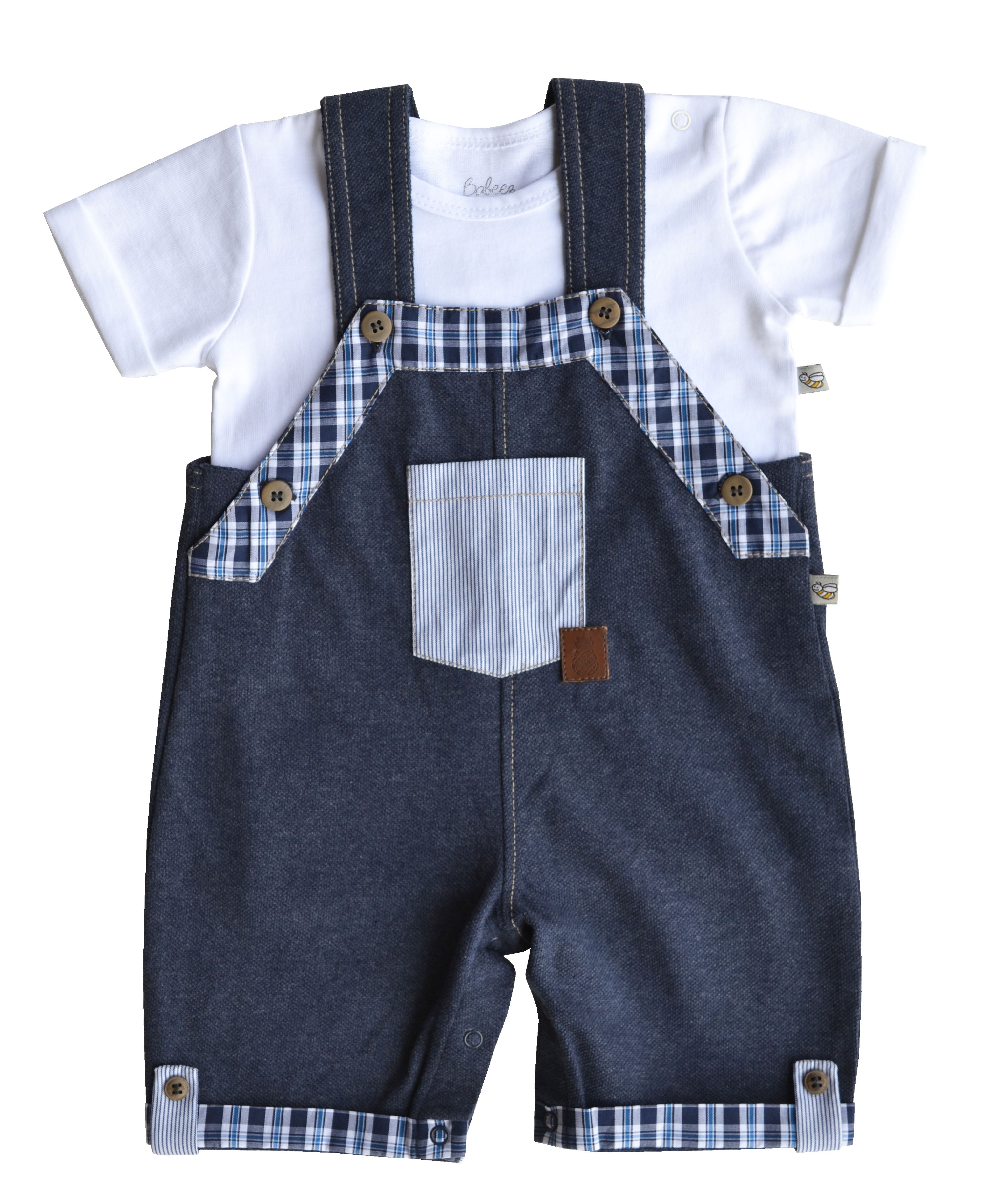 White T-Shirt and Denim Melange Short Romper Set